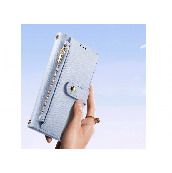 Dux Ducis Lawa Läderfodral till Samsung Galaxy S25 med avtagbar magnetisk plånbok - Blå
