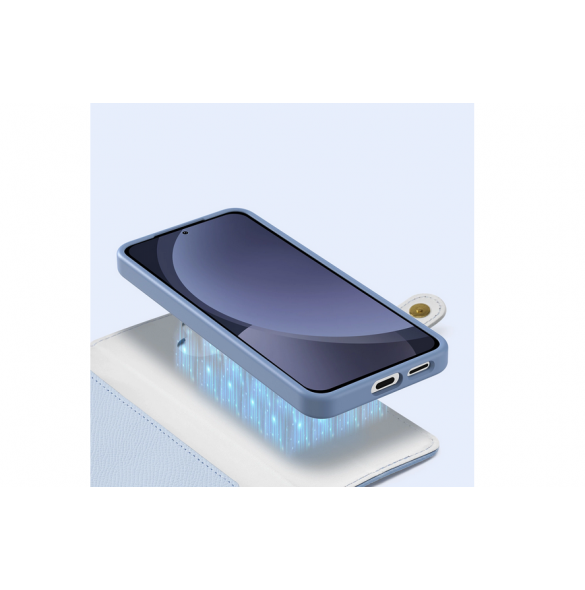 Dux Ducis Lawa Läderfodral till Samsung Galaxy S25 med avtagbar magnetisk plånbok - Blå
