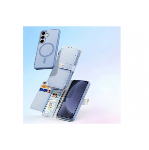Dux Ducis Lawa Läderfodral till Samsung Galaxy S25 med avtagbar magnetisk plånbok - Blå