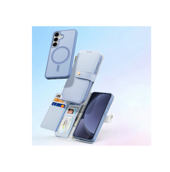Dux Ducis Lawa Läderfodral för Samsung Galaxy S25+ med avtagbar magnetisk plånbok - Blå