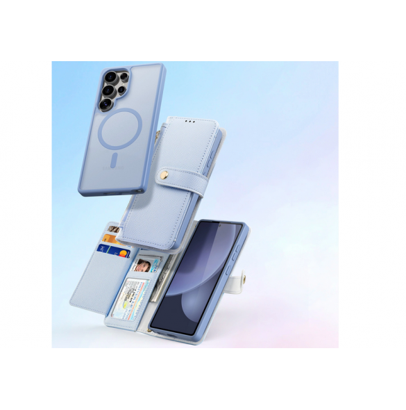 Dux Ducis Lawa Läderfodral till Samsung Galaxy S25 Ultra med avtagbar magnetisk plånbok - Blå