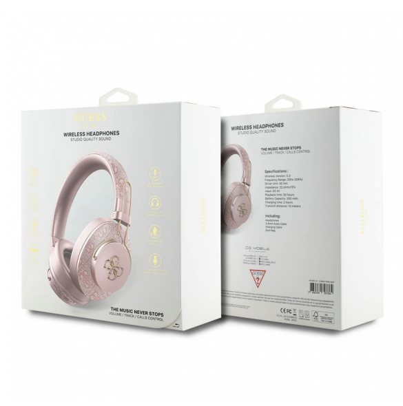 Guess PU 4G metalllogotyp ENC trådlös hörlur Rosa