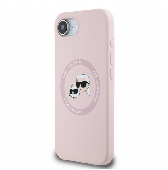 Karl Lagerfeld flytande silikon K&CH Heads MagSafe-fodral till iPhone 16e Rosa