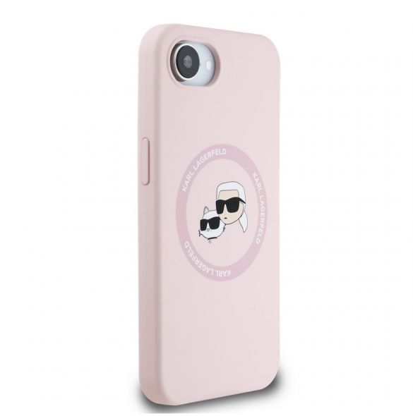 Karl Lagerfeld flytande silikon K&CH Heads MagSafe-fodral till iPhone 16e Rosa