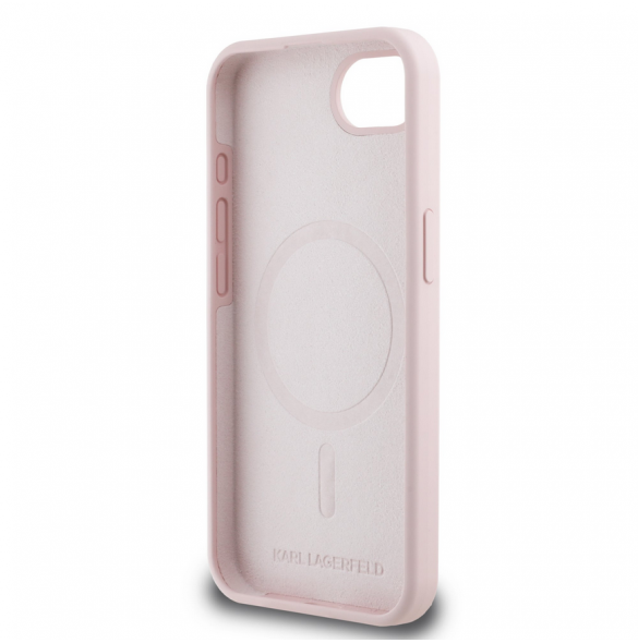 Karl Lagerfeld flytande silikon K&CH Heads MagSafe-fodral till iPhone 16e Rosa
