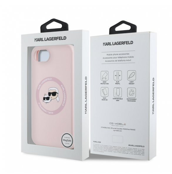 Karl Lagerfeld flytande silikon K&CH Heads MagSafe-fodral till iPhone 16e Rosa