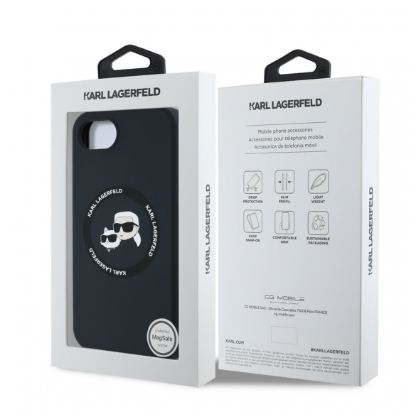 Karl Lagerfeld flytande silikon K&CH Heads MagSafe-fodral till iPhone 16e Svart