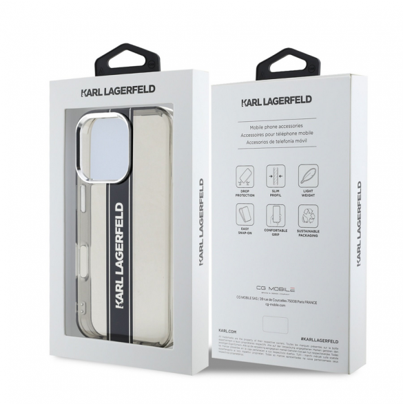Karl Lagerfeld IML Stripe Logo Fodral till iPhone 16 Pro Svart