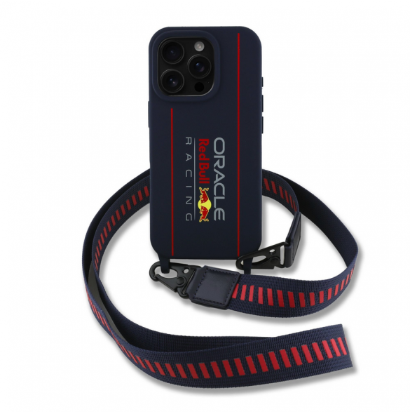Red Bull Silikon Vertikal Logo MagSafe Fodral + Crossbody-rem för iPhone 16 Pro Navy