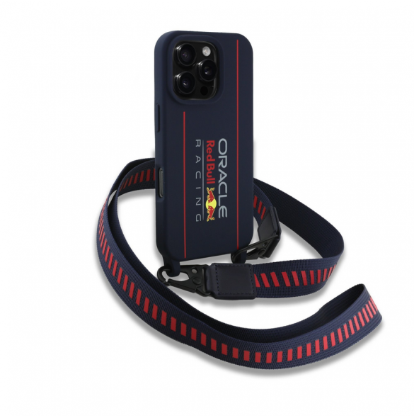Red Bull Silikon Vertikal Logo MagSafe Fodral + Crossbody-rem för iPhone 16 Pro Navy