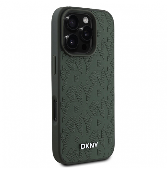 DKNY PU Läder Grid Pattern Magsafe Fodral för iPhone 16 Pro Max Grön