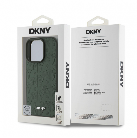 DKNY PU Läder Grid Pattern Magsafe Fodral för iPhone 16 Pro Max Grön