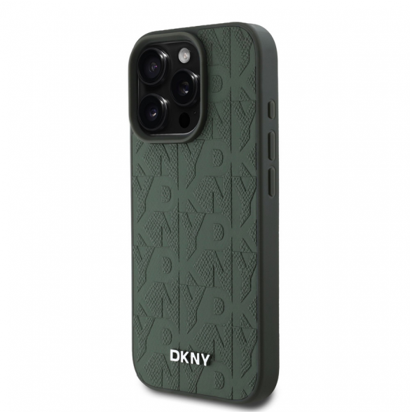 DKNY PU Läder Grid Pattern Magsafe Fodral för iPhone 16 Pro Grön
