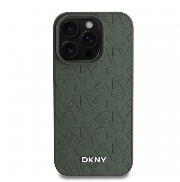 DKNY PU Läder Grid Pattern Magsafe Fodral för iPhone 16 Pro Grön
