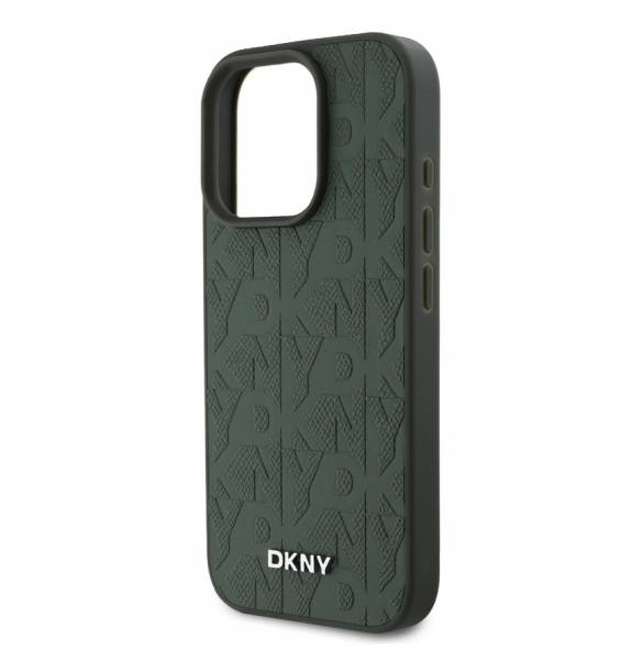 DKNY PU Läder Grid Pattern Magsafe Fodral för iPhone 16 Pro Grön