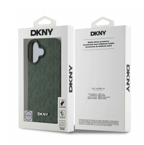 DKNY PU Läder Grid Pattern Magsafe Fodral till iPhone 16 Grön