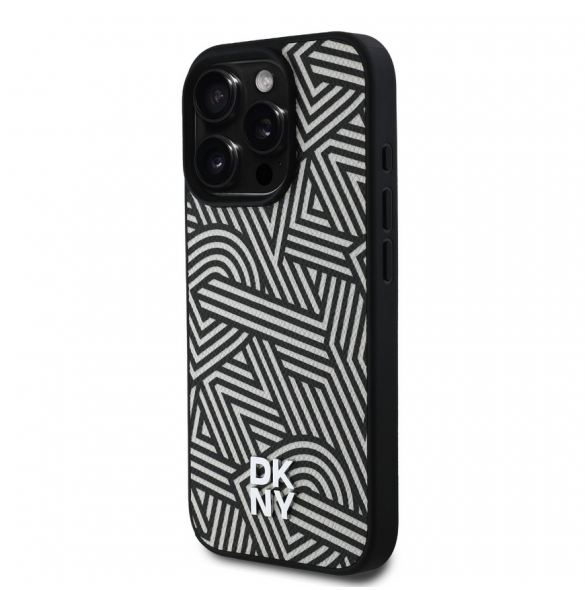 DKNY PU Läder Crosswalk Pattern Magsafe-fodral för iPhone 16 Pro Max Ivory