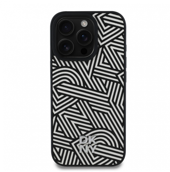 DKNY PU Läder Crosswalk Pattern Magsafe-fodral för iPhone 16 Pro Max Ivory