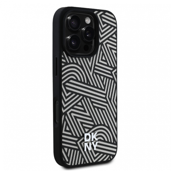 DKNY PU Läder Crosswalk Pattern Magsafe-fodral för iPhone 16 Pro Max Ivory