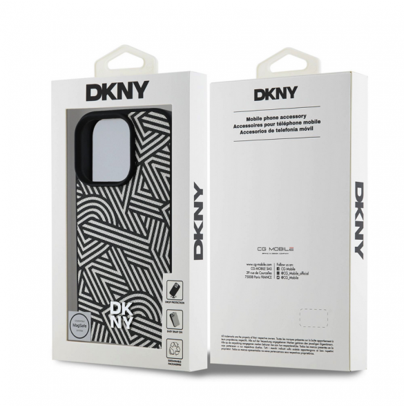 DKNY PU Läder Crosswalk Pattern Magsafe-fodral för iPhone 16 Pro Max Ivory