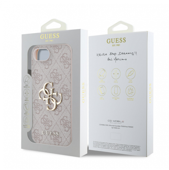 Guess PU 4G metalllogofodral för iPhone 16e Rosa