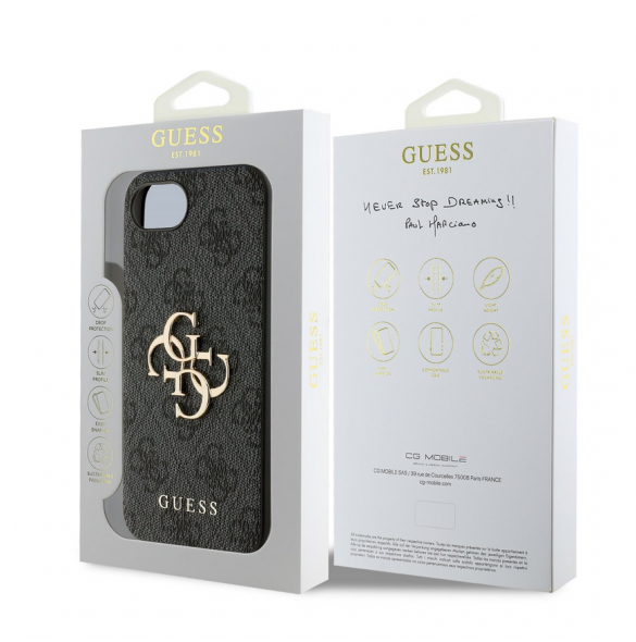 Guess PU 4G metalllogofodral för iPhone 16e Grå