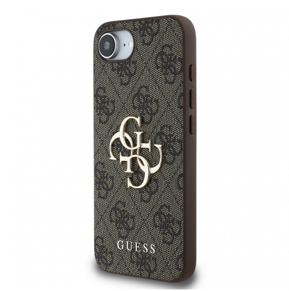 Guess PU 4G metalllogofodral för iPhone 16e Brun