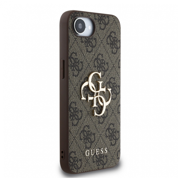 Guess PU 4G metalllogofodral för iPhone 16e Brun