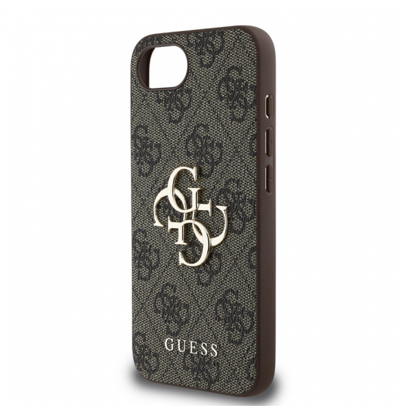 Guess PU 4G metalllogofodral för iPhone 16e Brun