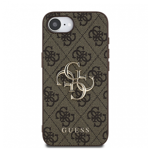 Guess PU 4G metalllogofodral för iPhone 16e Brun