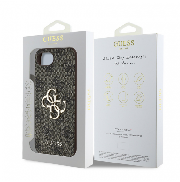Guess PU 4G metalllogofodral för iPhone 16e Brun