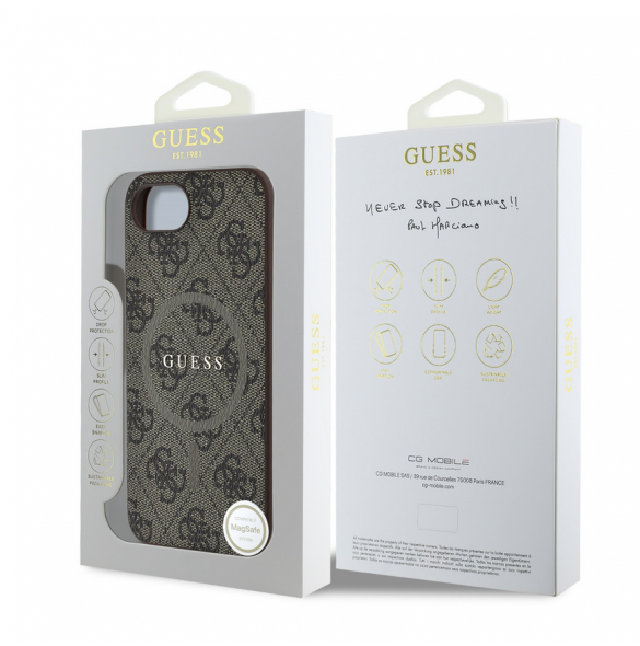 Guess PU Leather 4G Colored Ring MagSafe Fodral för iPhone 16e Brun