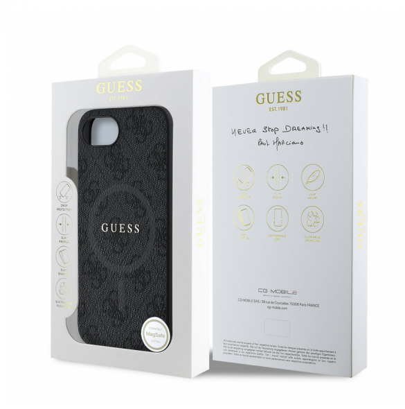 Guess PU Leather 4G Colored Ring MagSafe Fodral för iPhone 16e Svart