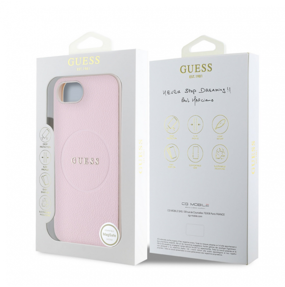 Guess PU Grained Classic Logo MagSafe Fodral för iPhone 16e Rosa