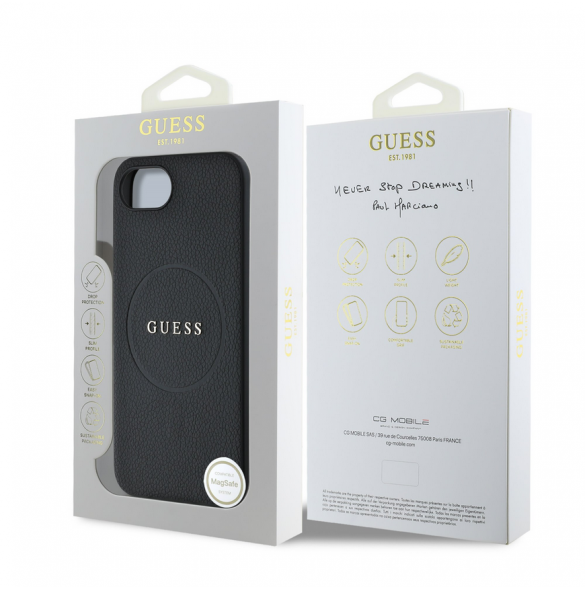 Guess PU Grained Classic Logo MagSafe Fodral för iPhone 16e Svart
