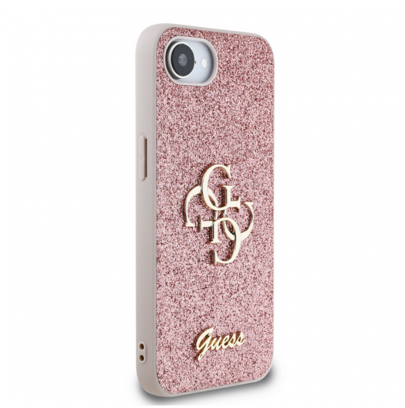 Guess PU Fixed Glitter 4G metalllogofodral för iPhone 16e Rosa