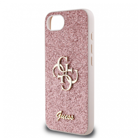Guess PU Fixed Glitter 4G metalllogofodral för iPhone 16e Rosa