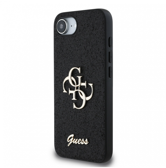 Guess PU Fixed Glitter 4G metalllogofodral för iPhone 16e Svart