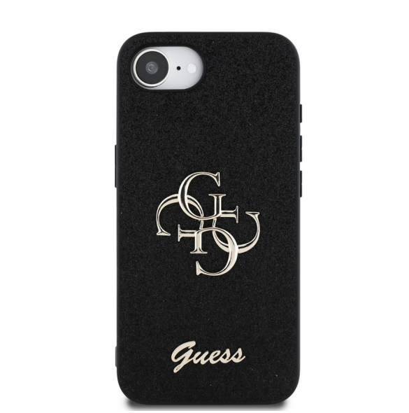 Guess PU Fixed Glitter 4G metalllogofodral för iPhone 16e Svart