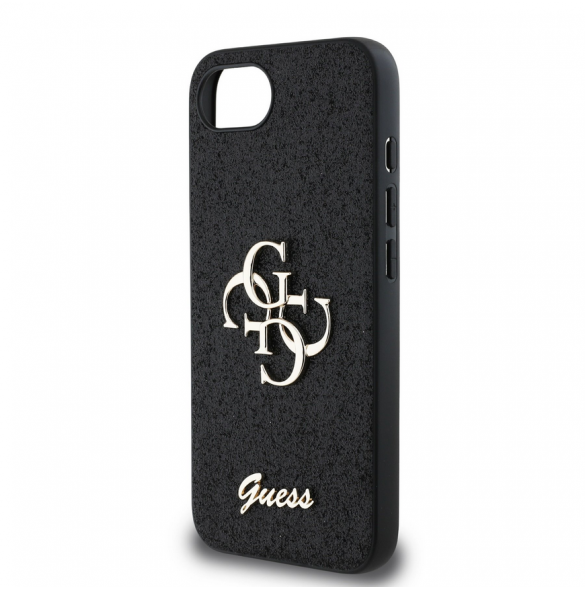 Guess PU Fixed Glitter 4G metalllogofodral för iPhone 16e Svart