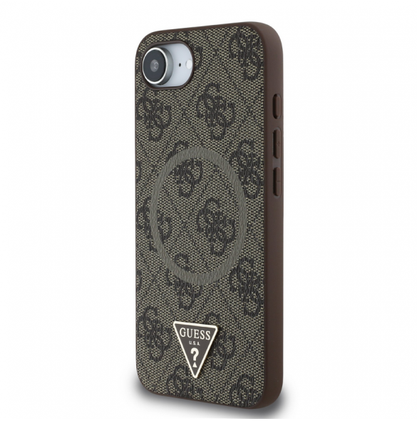 Guess PU 4G Strass Triangle metalllogofodral för iPhone 16e Brun