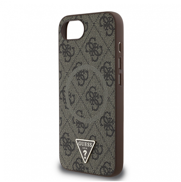 Guess PU 4G Strass Triangle metalllogofodral för iPhone 16e Brun