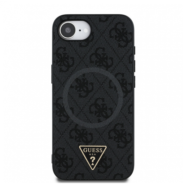 Guess PU 4G Strass Triangle Metal Logo Fodral till iPhone 16e Svart