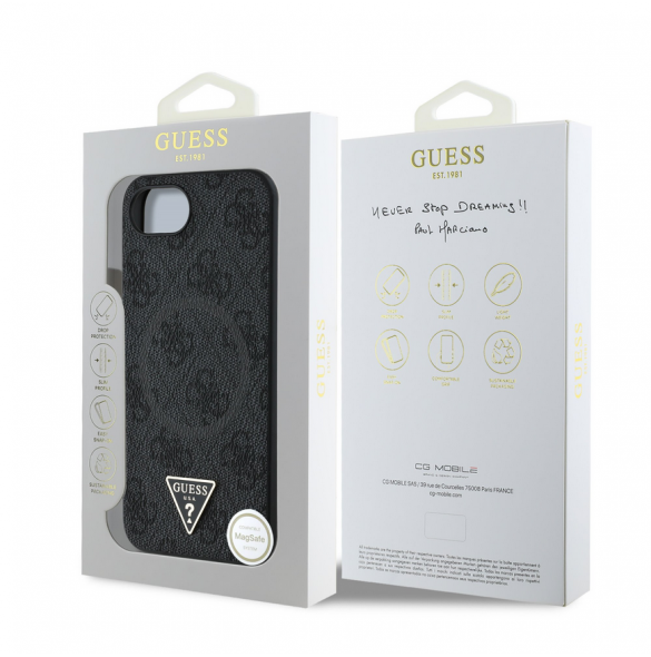 Guess PU 4G Strass Triangle Metal Logo Fodral till iPhone 16e Svart