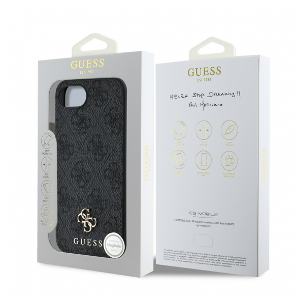Guess PU 4G Small Metal Logo MagSafe Fodral för iPhone 16e Grå