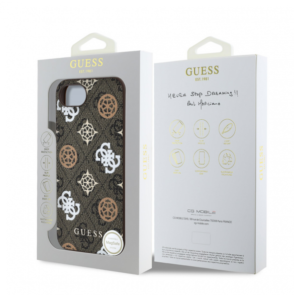 Guess PU 4G Peony MagSafe Fodral till iPhone 16e Brun