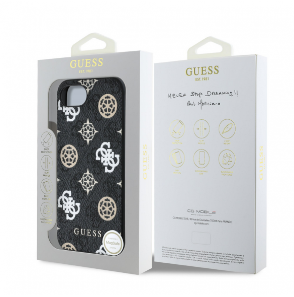 Guess PU 4G Peony MagSafe Fodral för iPhone 16e Svart