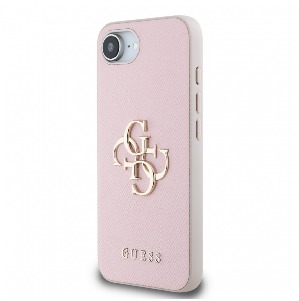 Guess PU Grained 4G metalllogofodral för iPhone 16e Rosa