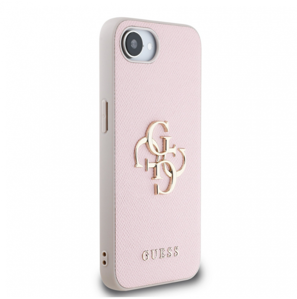 Guess PU Grained 4G metalllogofodral för iPhone 16e Rosa