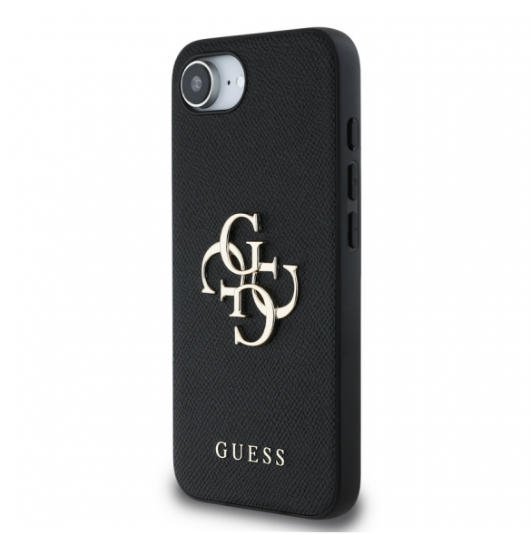 Guess PU Grained 4G metalllogofodral för iPhone 16e Svart